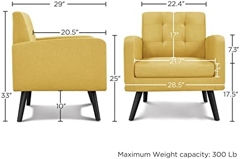 Yaheetech Mid Century Accent Chairs Set of 2 Living Room Chairs Yellow