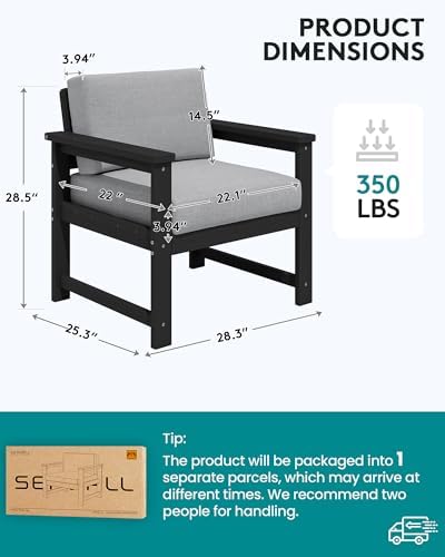 SERWALL 2 Pieces HDPE Cushioned Single Adirondack Armchair Sofa Set