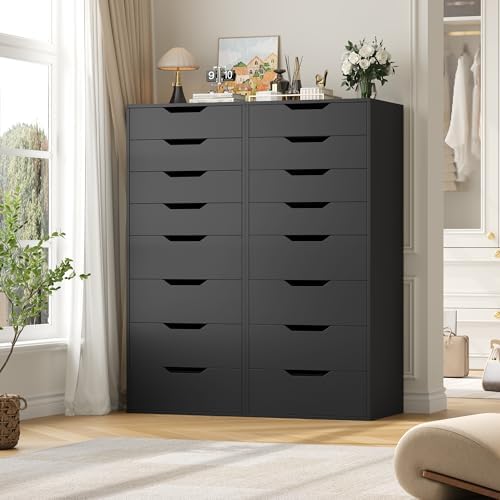 FACBOTALL 44.5" Tall Black Dresser, 8 Drawer Dresser with Groove Handles