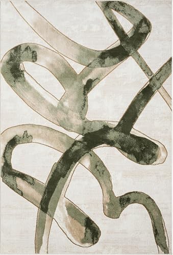 Abani Beige Cream Green Graffiti Washable Area Rug – 5' x 8' – Abstra...