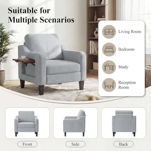 Accent Chair for Living Room, Mid-Century Upholstered Armchair with Foldable ...