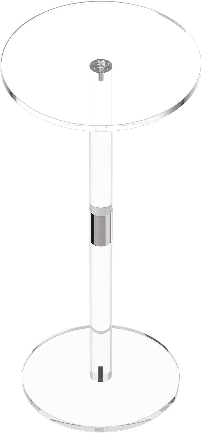 VEVOR Acrylic Drink Table, Small Round Side Table with Solid Post, Modern Cle...