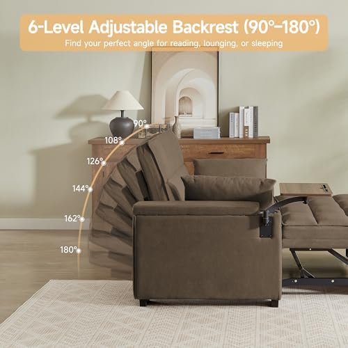 hansones 66" Multi-Functional Pull-Out Sofa Bed with Hidden Side Table, ...