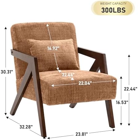 Mid-Century Modern Accent Chair with Solid Wood Frame,Upholstered Chenille Li...