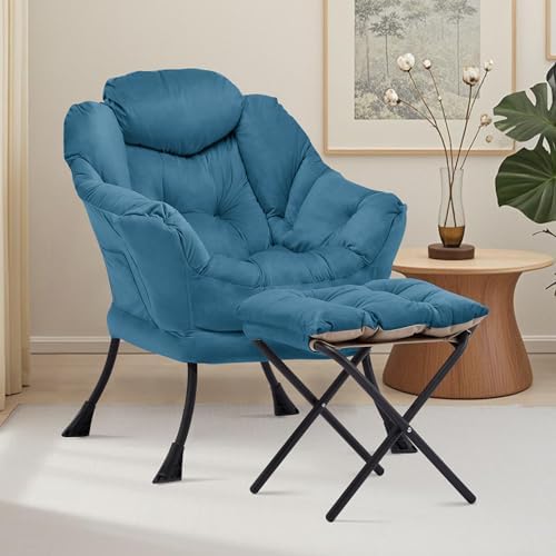 Lazy Chair with Ottoman, Comfy Reading Chair, Blue