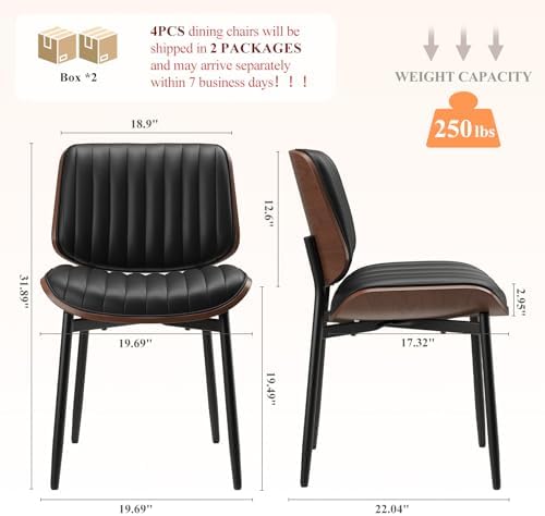 MALOL Leather Dining Chairs Set of 4, Modern Upholstered Dining Room Kitchen ...