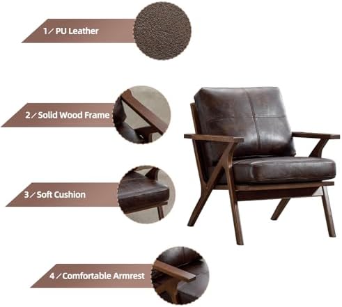 INZOY Mid-Century Modern Accent Chair with Wood Frame, PU Leather Living Room...