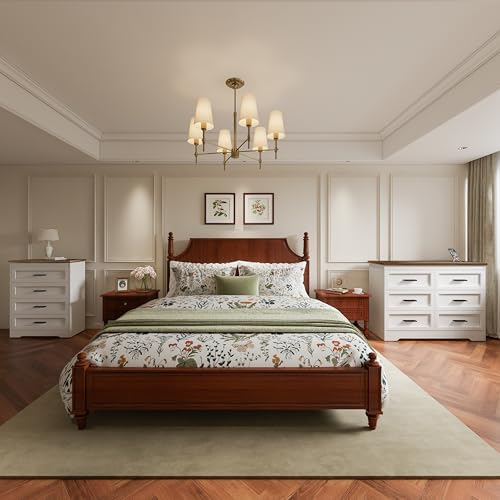 GEPELCN Farmhouse Dresser for Bedroom 6 Drawers Dresser with Power Outlets Ru...