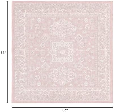 Rugs.com - Outdoor Aztec Rug – 5 Ft Square Pink Stain-Resistant Indoor/Outdoo...