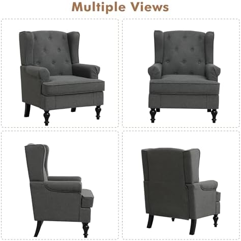 Accent Chair for Living Room, Mid Century Modern Upholstered Armchair, Wingba...