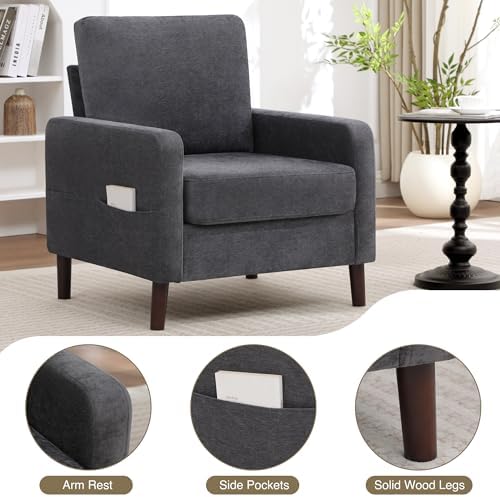 Accent Chair Set of 2, Upholstered Living Room Chairs with Wood Legs and Side...