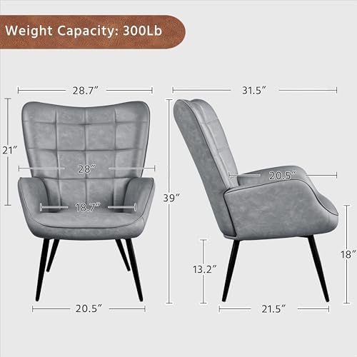 Yaheetech Faux Leather Accent Chair for Living Room Gray