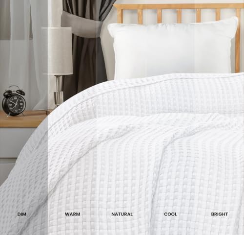 Utopia Bedding 100% Cotton Waffle Blanket Queen Size White, 90x90 Inch