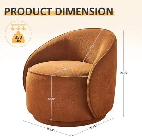 32" W Swivel Barrel Chair Set of 2, 360° Comfy Chenille Curry