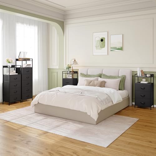 Somdot Nightstand with 3 Drawers, Fabric Dresser for Bedroom Bedside Table