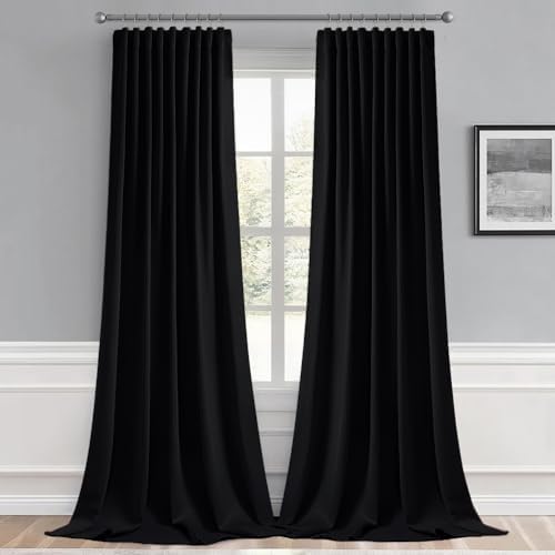 MIULEE 2 Panels Set Black Back Tab Blackout Curtains 52x96 Inch Long