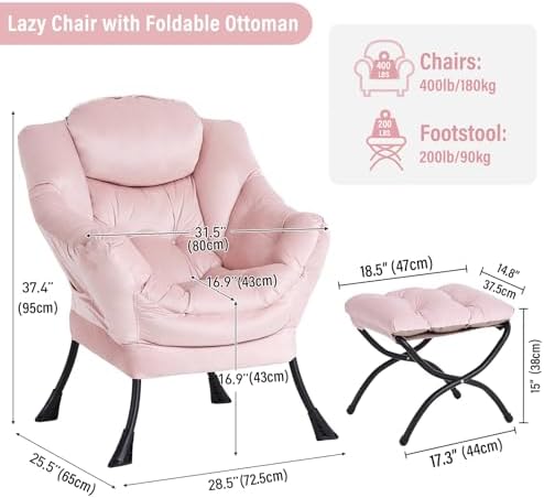 Furlide Lazy Chair with Ottoman, Modern Chair with Folding Footrest, Lounge A...