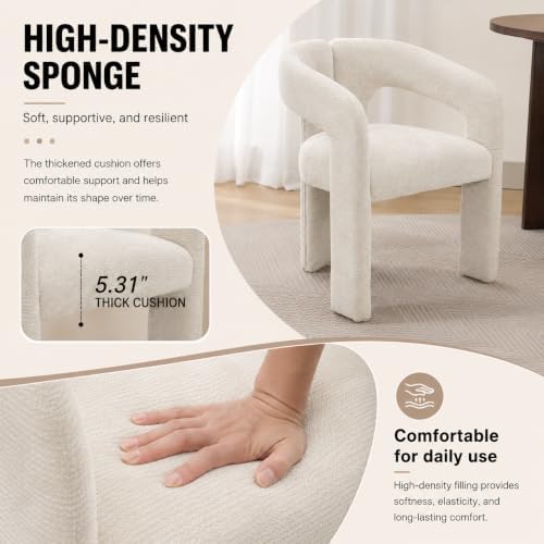 Modern Boucle Accent Chair, Upholstered Barrel Armchair with Curved Open Back...