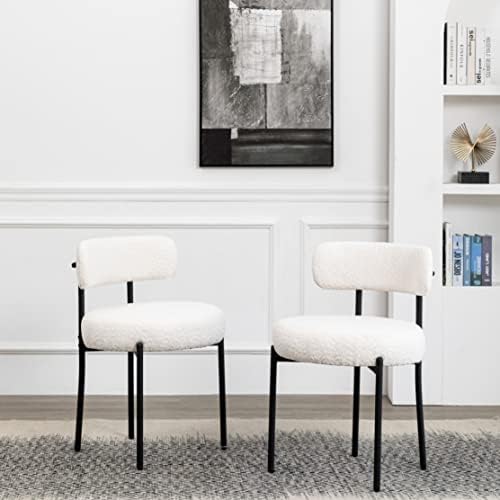 DYHOME Boucle Dining Chairs Set of 4, Upholstered Dining Room Chairs White