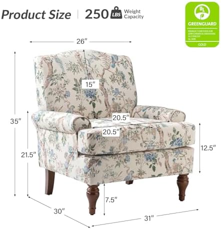 HULALA HOME Accent Chair Set of 2 with Solid Legs & Removable Cushion, Fa...
