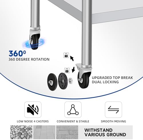 Stainless Steel Table with Wheels, 24 x 24 Inch Stainless Table for Prep &...