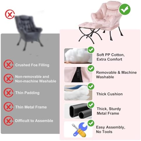 Furlide Lazy Chair with Ottoman, Modern Chair with Folding Footrest, Lounge A...