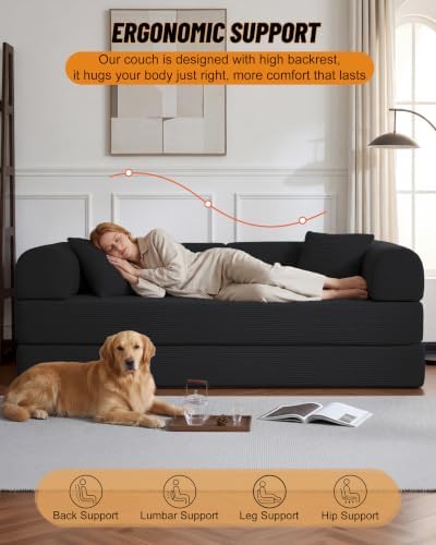 79" Sofa Bed, Convertible Futon Sofa, Boneless Couches for Living Room