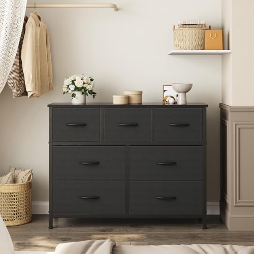 OLIXIS Black Dresser for Bedroom with 7 Fabric Drawers Storage Organizer