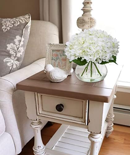 Hollyone Hydrangea Artificial Flowers with Vase White Silk Fake Flowers Arran...