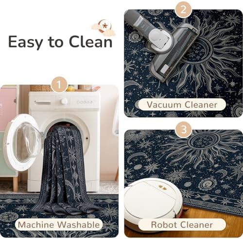 Vacuum-Friendly, 5x7 Washable Area Rug, Blue Gray White
