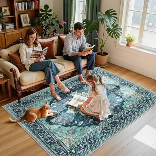 RELEANY Washable Area Rug, 5'x7', Teal