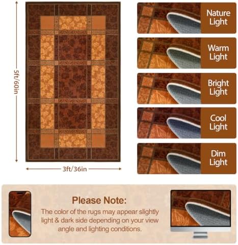 Fall Area Rug 3x5 for Entryway, Plaid Washable Rugs Orange
