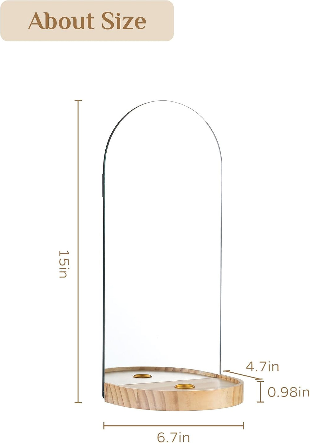 Arch Mirror Wall Candle Holder Set of 2 with Natural Wood Shelf