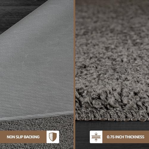 Area Rug 5x7 Dark Gray Washable Indoor Rug Solid Non Slip Easy to Clean Non S...