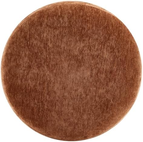 Upholstered Round Pouf Ottoman, Modern Footstool, Orange-Brown