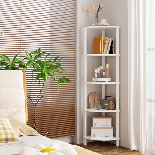 VIMBER Corner Shelf, 5-Tier Corner Bookshelf, Industrial Corner Ladder Shelf,...