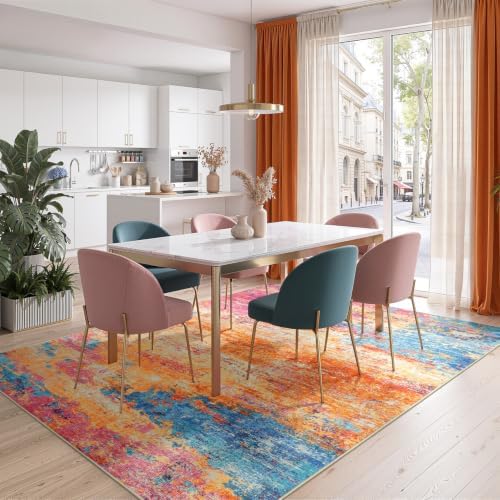 8x10 Area Rugs for Living Room, Abstract Washable Carpet,Colorful