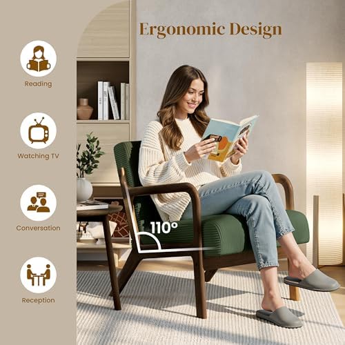 Yaheetech Accent Chair for Living Room, Corduroy Mid Century Modern Reading A...