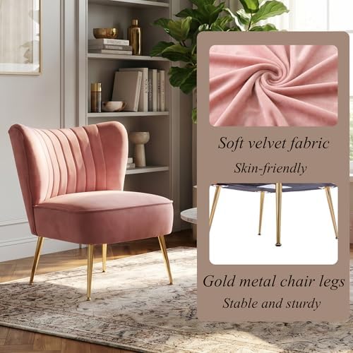 Velvet Accent Chairs Set of 2 Comfy Living Room Chair Armless Slipper Chair M...