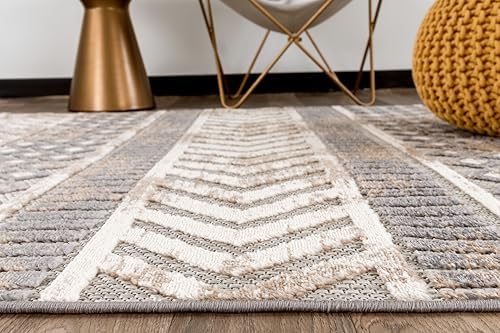 Rugshop Tribal Stripe Indoor/Outdoor Distressed Area Rug Beige 7'10"...