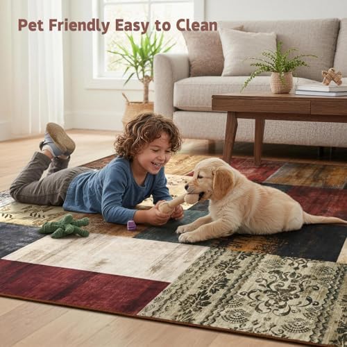 DweIke Washable Area Rugs 8x10 for Living Room, Large Modern Geometric Colorf...