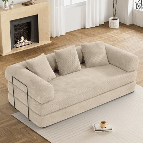 DAMAIFROM Convertible Sleeper Sofa Bed Floor Boneless Couch, Light Brown
