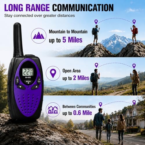 Long-Range Two-Way Radios 4 Pack – Adult Walkie Talkies, Clear Sound, Durable...