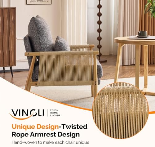 VINGLI Boho Braid Accent Armchairs Set of 2,Mid-Century Modern Chiars with So...