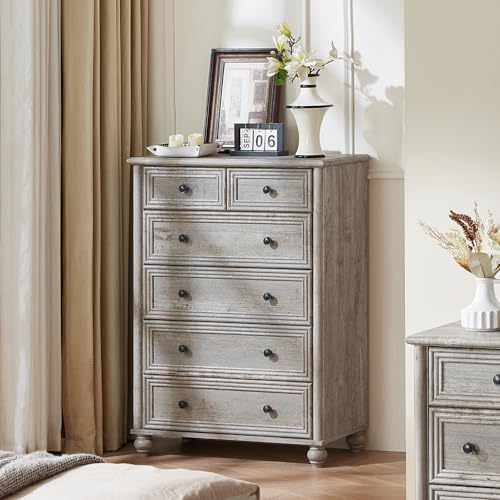 RWYHG Farmhouse 6 Drawer Dresser, 43.5" Tall Chest of Drawers for Bedroom