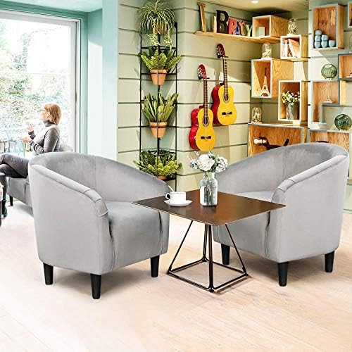 Topeakmart 25.5in Wide Small Velvet Barrel Accent Chair for Bedroom, Gray