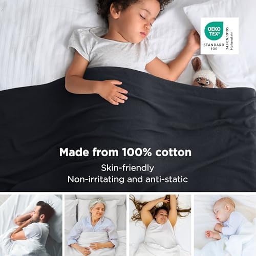 Bedsure 100% Cotton Blanket, Herringbone Weave, Queen Size, Black