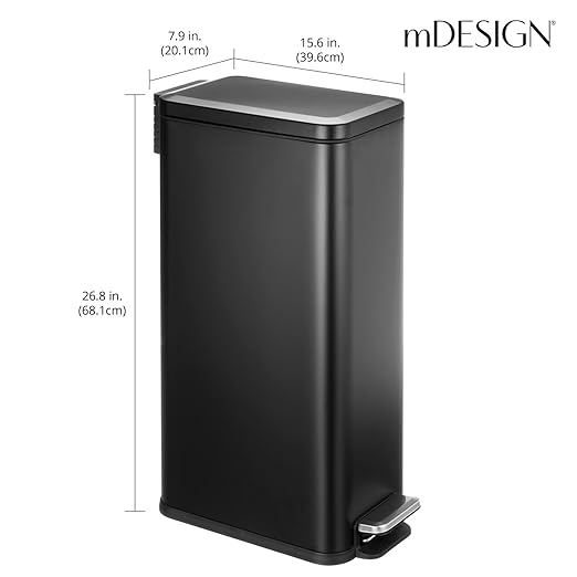 mDesign Slim Metal Rectangle 7.9 Gallon Trash Can
