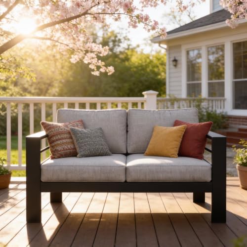 Wisteria Lane Aluminum Outdoor Sofa, 2 Seats Patio Couch All-Weather Rust-Pro...