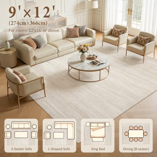 9x12 Area Rug Living Room Washable Rugs, Abstract Beige